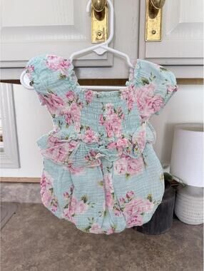 Girls Floral Romper with Ruffle Detail